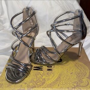 Mix No. 6 Metallic Silver Strappy Stiletto Sandals